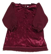 Vínové zamatové šaty s žoržetovymi rukávy