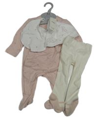 Nové - 4set - Světlerůžové šaty s jablíčky + čepice s + bryndák + punčocháče M&S