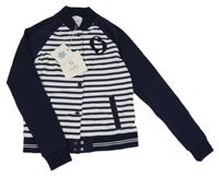 Nové - Tmavomodro-biela pruhovaná prepínaci mikina s aplikací