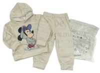 Nové - 2set - Světlebéžová tepláková souprava s Mickeym a nápisy 