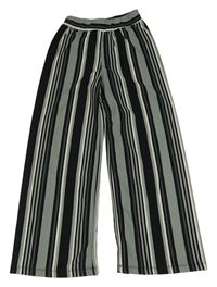 Šedo-černé pruhované široké culottes kalhoty