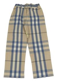 Béžovo-modro-bílé kostkované plátěné kalhoty Burberry