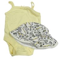 2set - Žluté body + bílý klobouk s dinosaury 