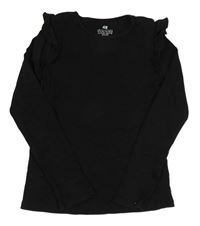 Čierne rebrované tričko s volánikmi H&M