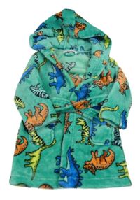 Zelený chlpatý župan s dinosaurami a kapucňou Everyday