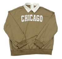 Béžová mikina s nápisom a golierikom Shein