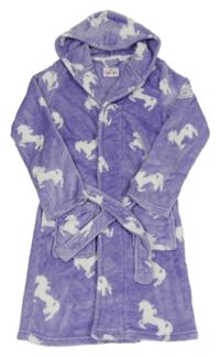 Fialový chlupatý župan s jednorožci a kapucí 