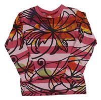 Růžovo-světlerůžové pruhované triko s květy Oilily