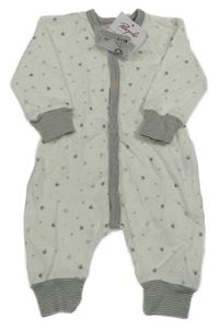 Nové - Bílo-šedý overal s korunkami 