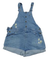 Svetlomodré rifľové na traké kraťasy s kvietkami Vertbaudet