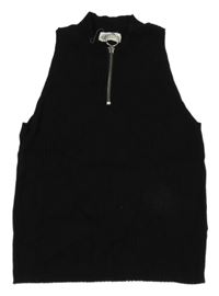 Čierny rebrovaný úpletový top so zipsom H&M