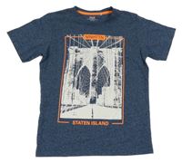 Tmavomodré melírované tričko s potlačou Yigga