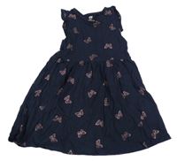 Tmavomodré bavlnené šaty s motýly H&M