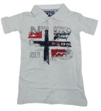 Biele polo tričko s nápismi Geographical Norway
