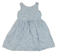 Světlemodro-biele pruhované plátenné šaty s třešničkami H&M