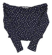 Tmavomodré rebrované kvetované crop tričko H&M