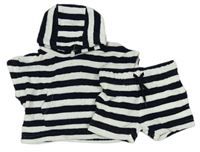 2Set - Čierno-biele pruhované froté tričko s kapucí + kraťasy zn.