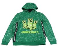 Zelená mikina s Minecraft a skvrnkami a pruhem a kapucí George