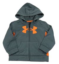Tmavošedo-křiklavě oranžová funkční thermo propínací mikina s logem a kapucí UNDER ARMOUR
