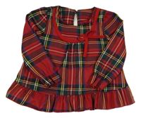 Červeno-kockovaná šatová tunika s mašlou