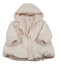 Světlerůžový šusťákový zimní kabát s mašlí a flitry a kanýrky a kapucí absorba