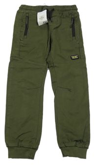 Nové - khaki cuff slim plátenné nohavice s nášivkou Denim Co.