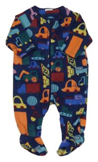 Tmavomodrý fleecový overal s autami a stavebními stroji Next