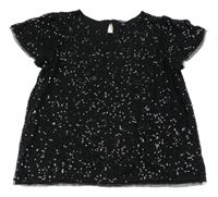 Černé tylové flitrové slavnostní podšité crop tričko KIABI