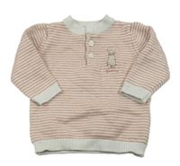 Starorůžovo-biely pruhovaný úpletový sveter s králíčkem - Peter Rabbit M&S