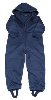 Tmavomodrá softshellová kombinéza s kotvou a kapucí lupilu