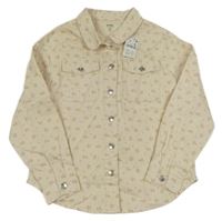 Nové - smotanová rifľová košeľová bunda s kvietkami a golierikom KIABI
