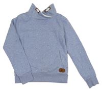 Modrá melírovaná tepláková mikina s hviezdičkami a nášivkou a stojačikom