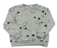 Sivá melírovaná mikina s pejsky a srdiečkami H&M