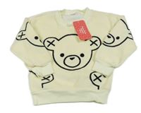 Nové - smotanová plyšová tepláková oversize mikina s medvedíkom PatPat