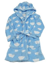Svetlomodrý plyšový župan s obláčiky a kapucňou s uškami Pitter Patter