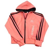 Neónově korálovo-čierna thermo prepínaci crop mikina s kapucňou Adidas