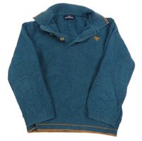 Petrolejový melírovaný rebrovaný sveter s dinosaurom a golierikom Next