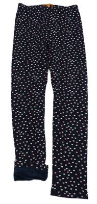 Tmavomodré teplákové zateplené legíny so srdiečkami STACCATO