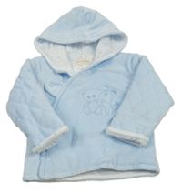 Světlemodrý sametový zateplený kabátek s medvedíkom a psíkom a prošíváním a kapucňou MINTINI BABY