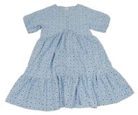 Světlemodro-bílé kárované květované mačkané šaty John Lewis