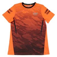 Křiklavě oranžovo-černé vzorované sportovní tričko s nápisy C&A