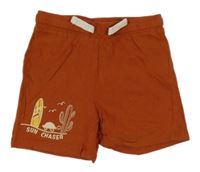 Tehlové kraťasy so surfom a želvičkou a kaktusom so cute