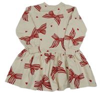 Smotanové teplákové šaty s mašlou a srdiečkami H&M