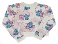 Smotanová oversize crop mikina so Stitchem a Angelou a srdiečkami a motýlikmi Nutmeg