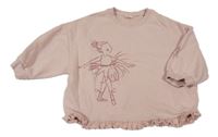 Pudrová oversize mikina s baletkou a volánikom Next