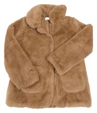Hnedý kožušinový podšitý kabát s golierikom H&M