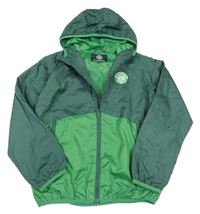 Khaki-tmavozelená kostkovaná šusťáková funkční fotbalová bunda Celtíic a kapucí OFFICIAL MERCHANDISE
