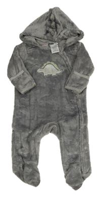 Sivá plyšová kombinéza s dinosaurami a kapucňou mick mack