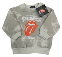 Nové - sivá batikovaná mikina s potiskem - The Rolling Stones