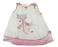 Bielo-ružové plátenné šaty s papouškem a bodkami C&A